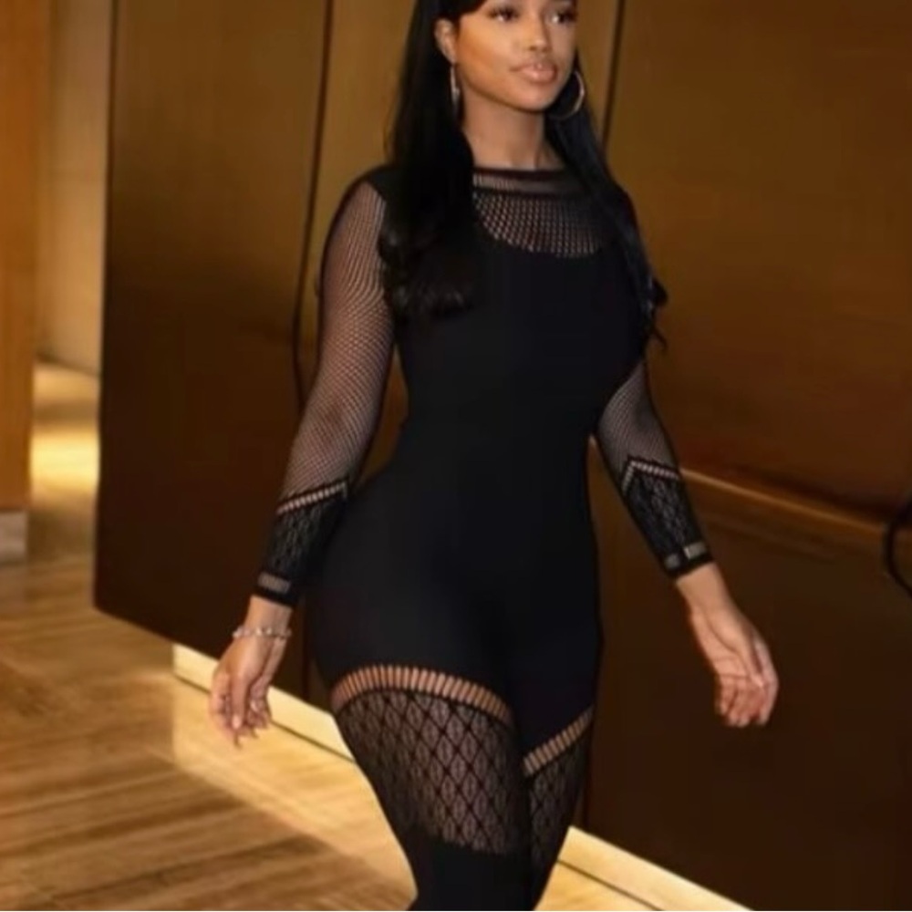 Elegant Black Mesh Bodysuit.